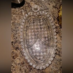 Vintage hazel-atlas relish dish jewel pattern dot grid 1950s